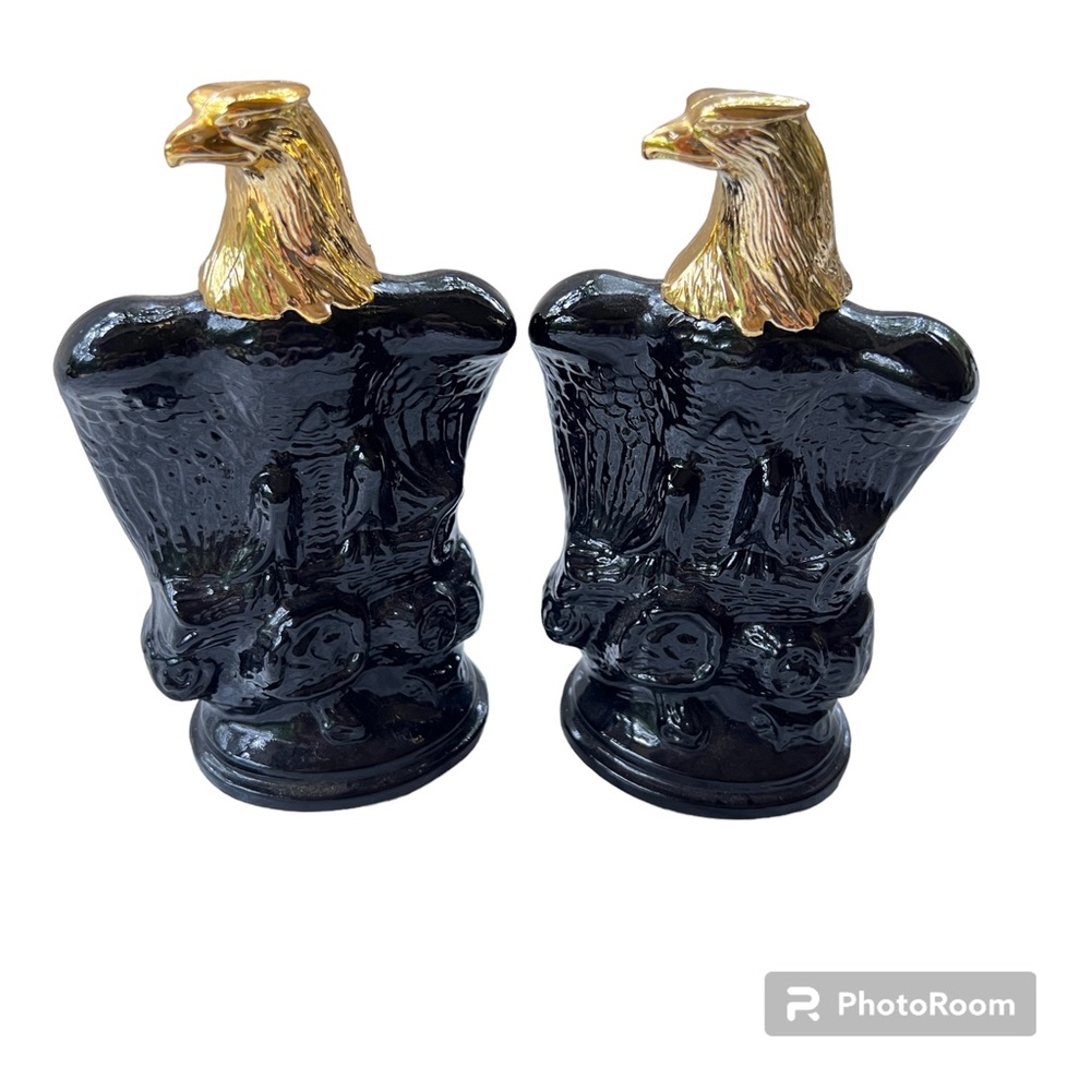Avon Eagle Bottles Brown Glass Body Golden Head Lot of 2 Oland Aftershave